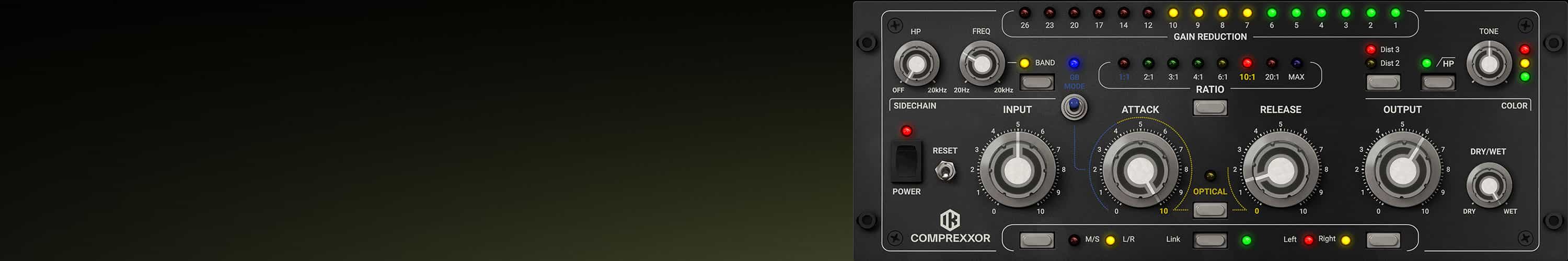 IK Multimedia Comprexxor Opto/GBモードと倍音設定で音作りできる
